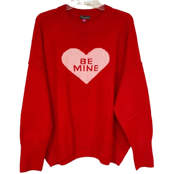 Vince Camuto Knot Be Mine Valentine Sweater in Cherry Red/Prism Pink New - Picture 2 of 8
